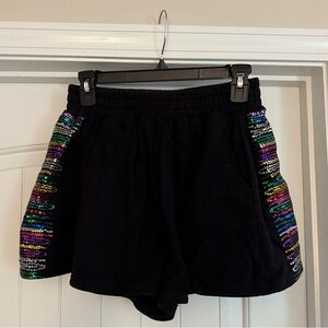 Queen of sparkles black and rainbow shorts
